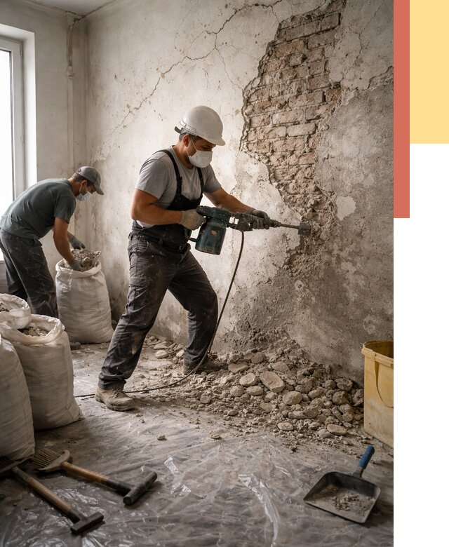 Демонтаж штукатурки со стен в лесном от 7484 руб/м² — быстро и недорого | ОТДЕЛОЧНИК-Лсн