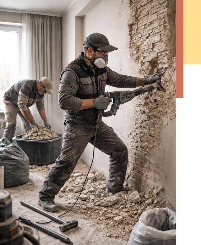 Демонтаж декоративного камня в лесном от 1507 руб/м² — быстро и недорого | ОТДЕЛОЧНИК-Лсн