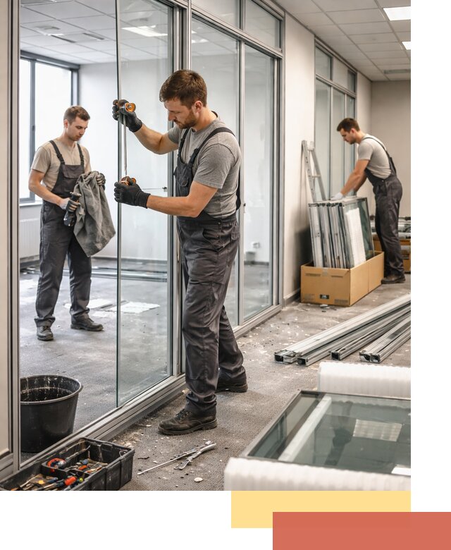 Демонтаж стеклянных перегородок в лесном быстро и безопасно