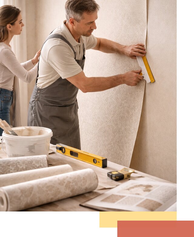 Поклейка обоев с подбором рисунка в лесном