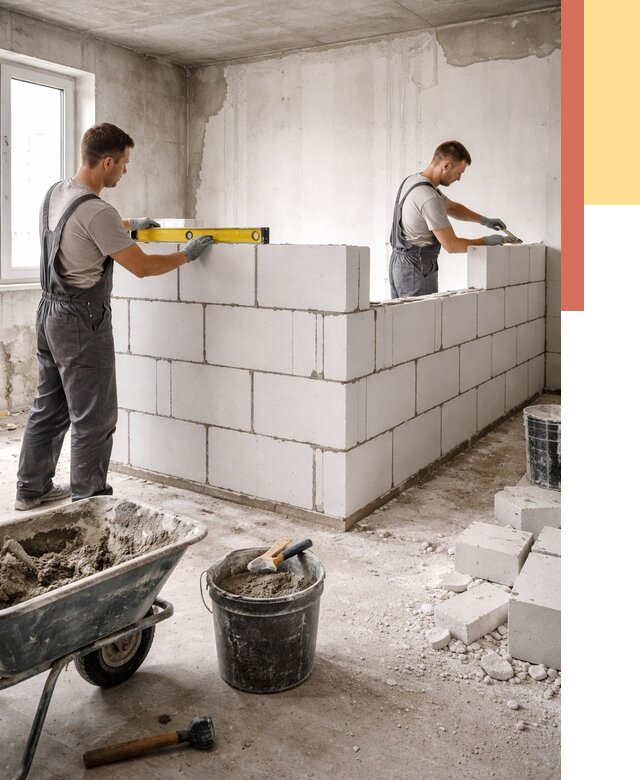 Кладка перегородок из ПГП в лесном от 2599 руб./м2 — монтаж и возведение под ключ | ОТДЕЛОЧНИК-Лсн