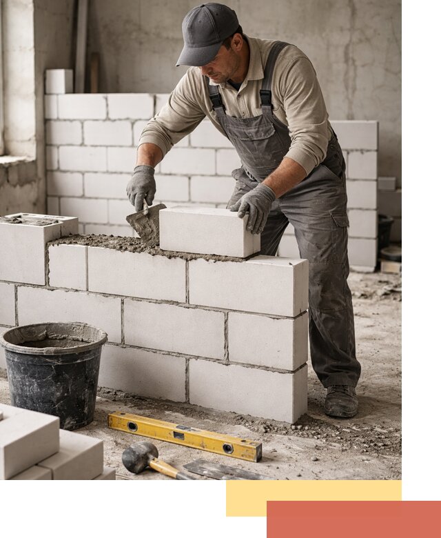 Кладка перегородок из силикатного блока в лесном