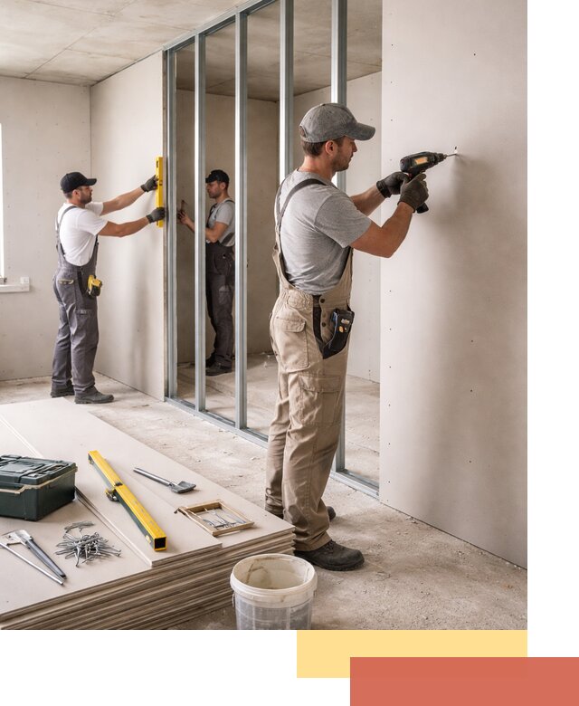 Однослойная перегородка из гипсокартона в лесном под ключ, монтаж и отделка