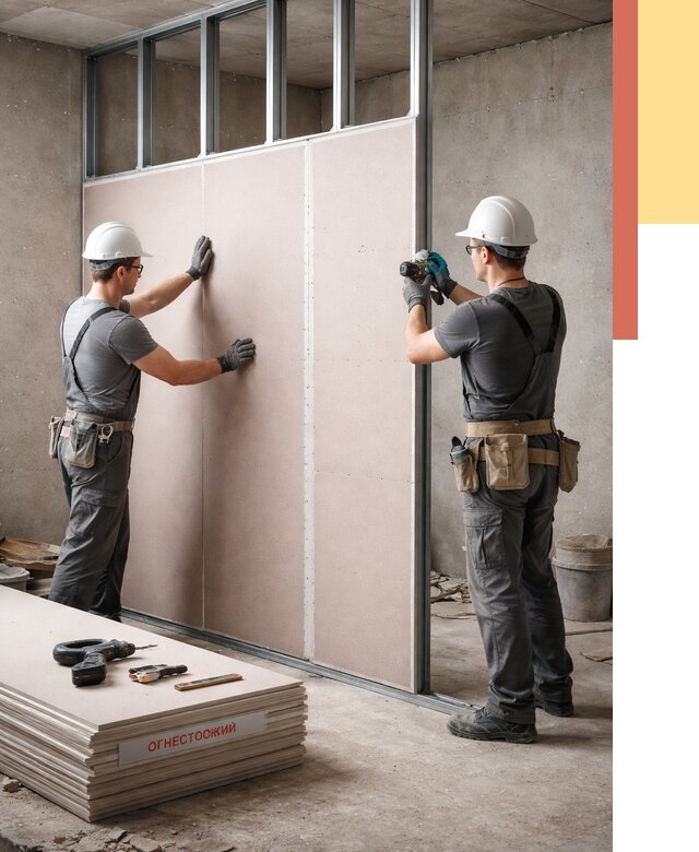 Перегородка из огнестойкого гипсокартона в лесном от 1923 руб. под ключ | ОТДЕЛОЧНИК-Лсн