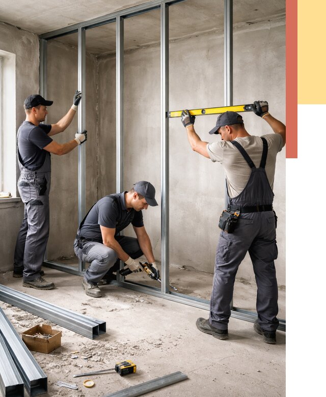 Монтаж каркаса перегородки из профиля в лесном от 780 руб. | ОТДЕЛОЧНИК-Лсн