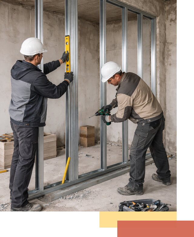 Монтаж каркаса перегородки из профиля в лесном