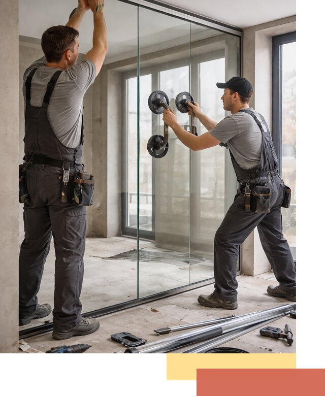 Цельностеклянные перегородки под ключ в лесном