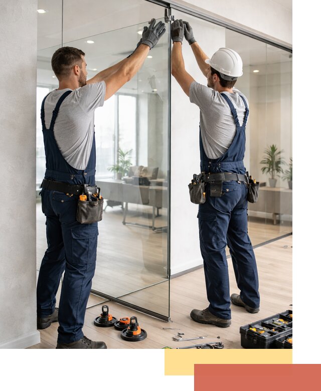 Безрамные стеклянные перегородки под ключ в лесном