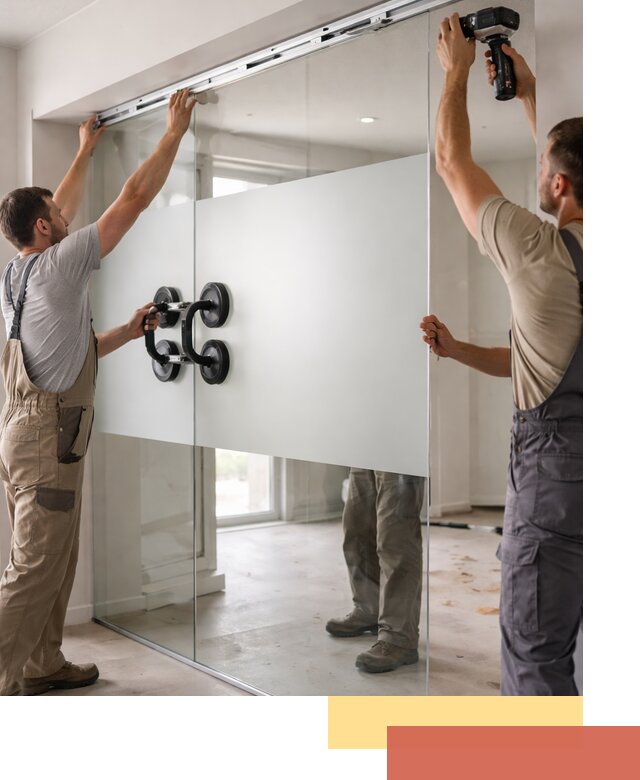 Матовые стеклянные перегородки под ключ в лесном