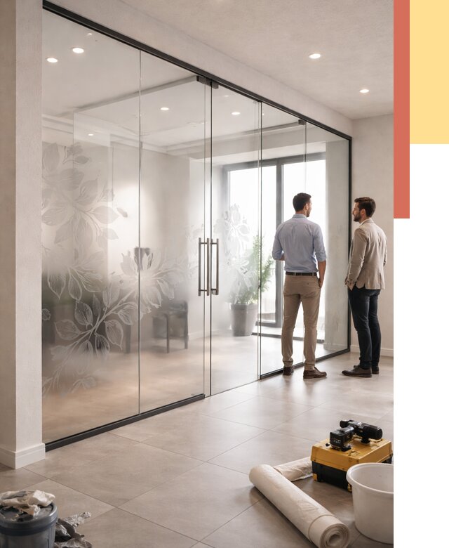 Стеклянные перегородки с рисунком в лесном от 12994 руб. монтаж и нанесение | ОТДЕЛОЧНИК-Лсн