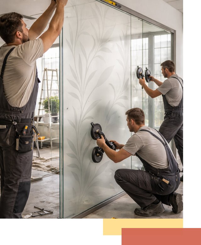 Стеклянные перегородки с рисунком на заказ в лесном