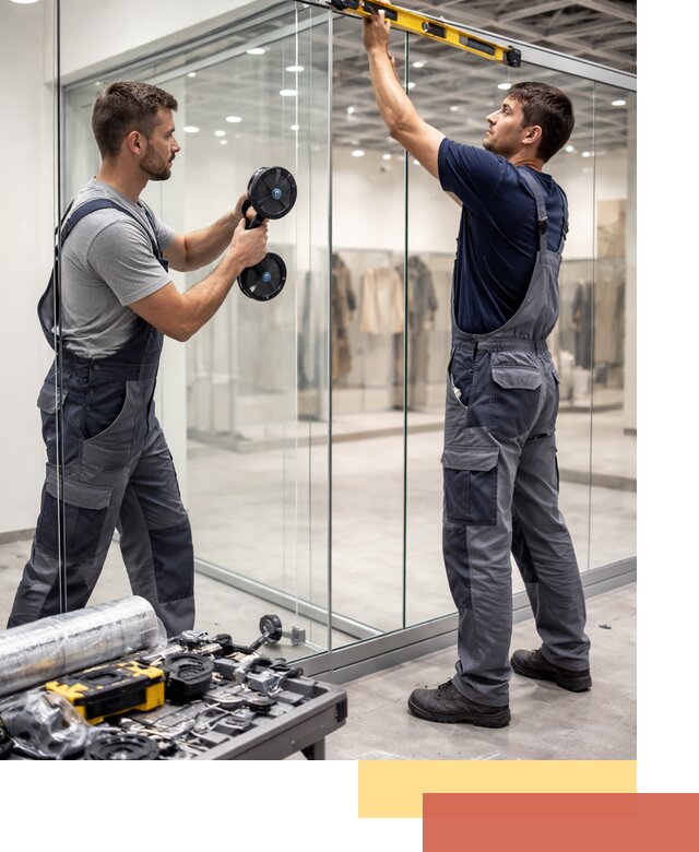 Стеклянные перегородки для магазинов в лесном — монтаж и установка