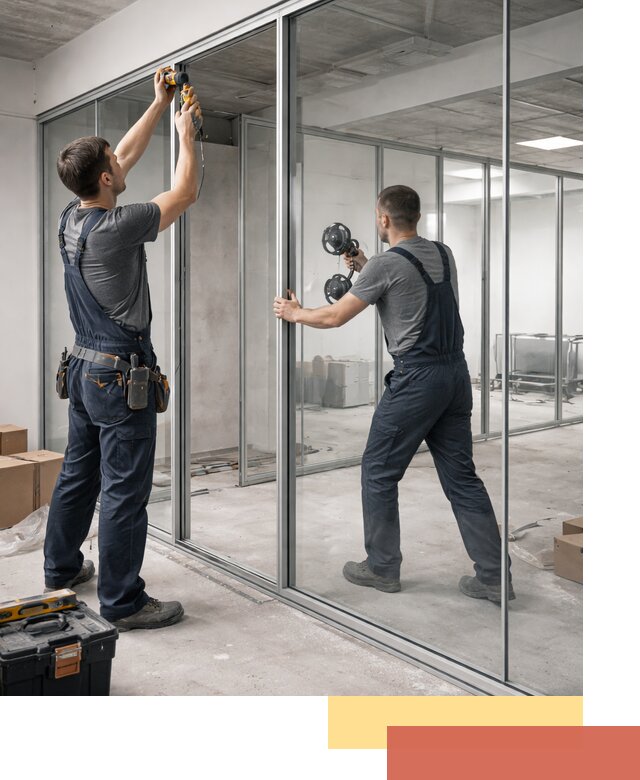 Алюминиевые перегородки со стеклом в лесном — изготовление и монтаж