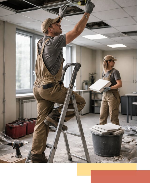 Ремонт потолка Армстронг и замена плит в лесном