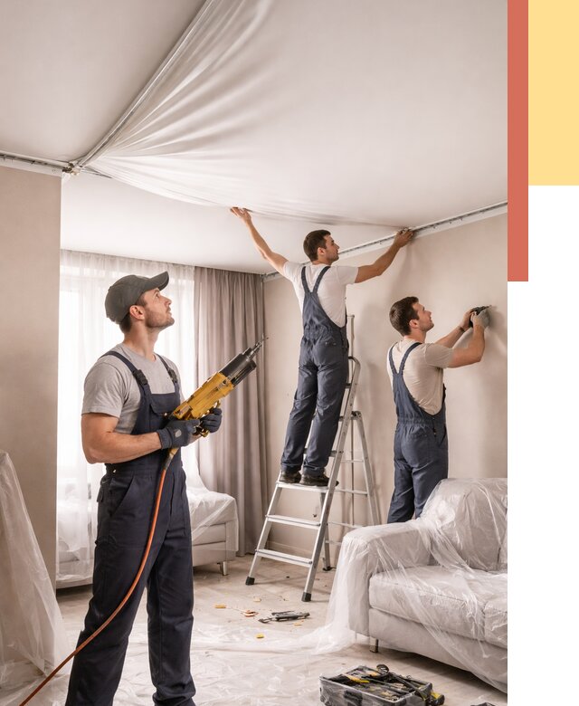 Установка натяжного потолка в лесном от 4678 руб. | Быстро и недорого — ОТДЕЛОЧНИК-Лсн