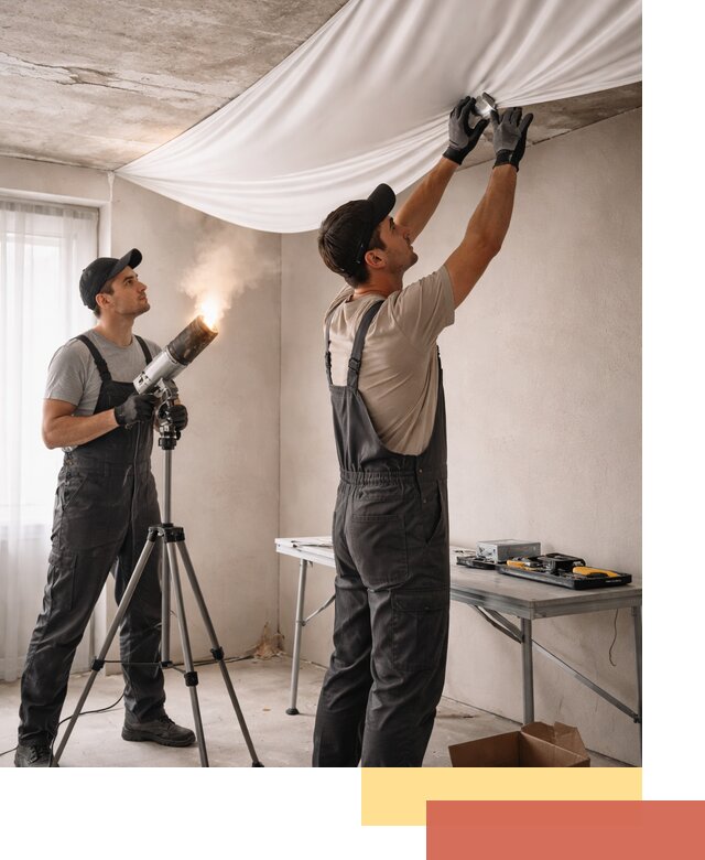 Установка натяжного потолка под ключ в лесном