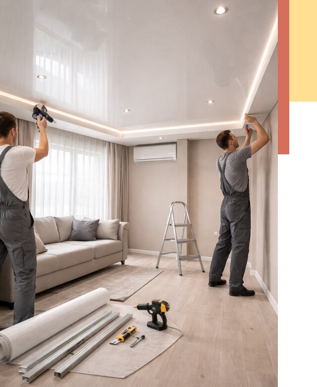 Монтаж глянцевого натяжного потолка в лесном от 780 руб. под ключ | ОТДЕЛОЧНИК-Лсн