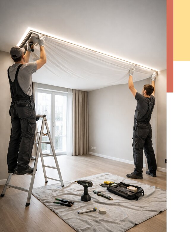 Монтаж парящего натяжного потолка в лесном от 4678 руб. быстро и недорого | ОТДЕЛОЧНИК-Лсн