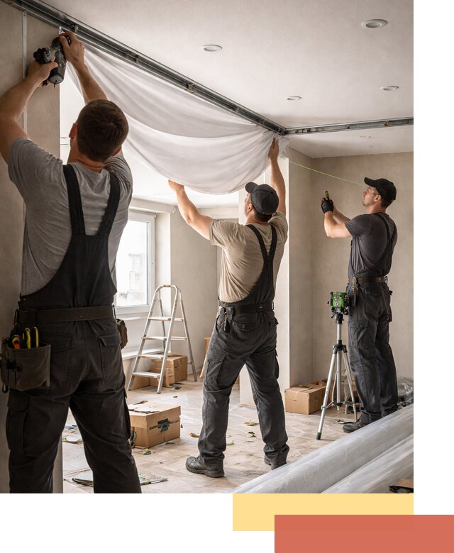 Монтаж парящего натяжного потолка под ключ в лесном