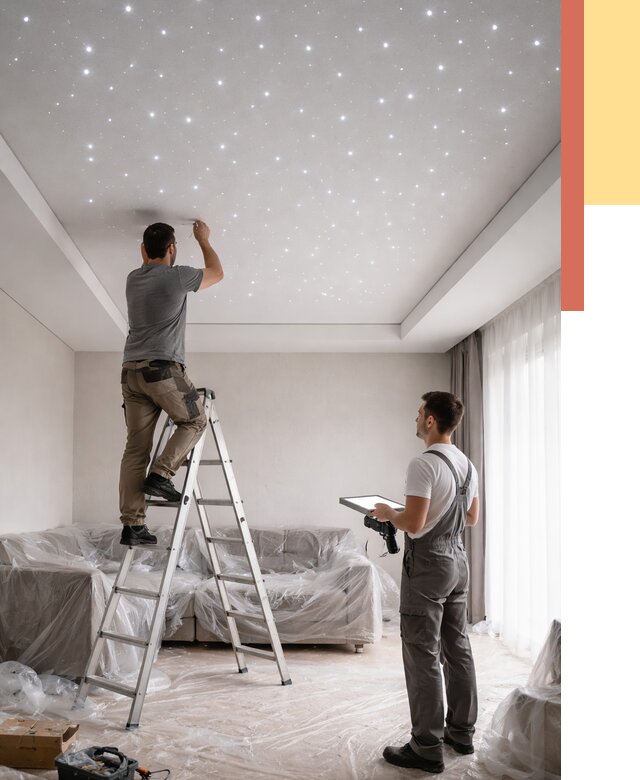 Монтаж натяжного потолка «звездное небо» в лесном от 6757 руб. | ОТДЕЛОЧНИК-Лсн