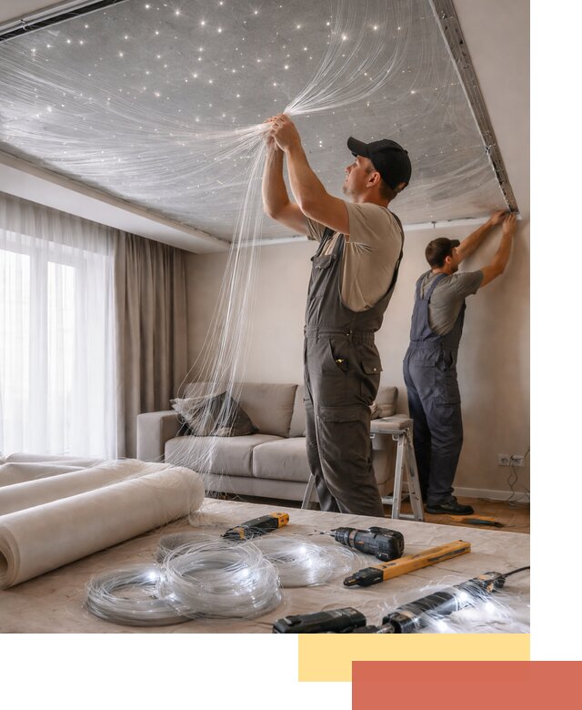 Монтаж натяжного потолка «Звездное небо» в лесном