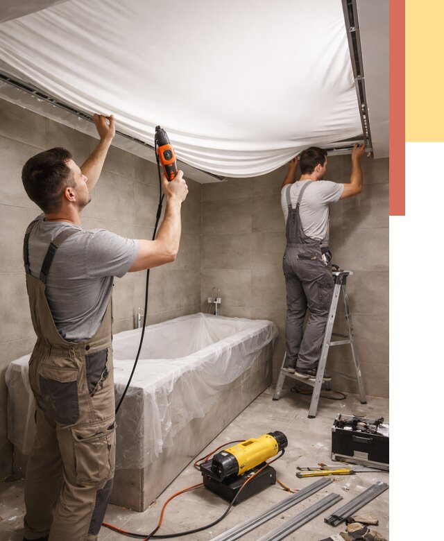 Монтаж натяжного потолка в ванной в лесном от 1247 руб. под ключ | ОТДЕЛОЧНИК-Лсн