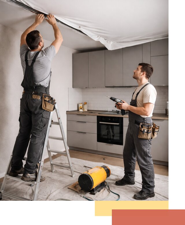 Монтаж натяжного потолка на кухне в лесном