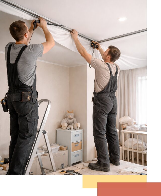 Монтаж натяжного потолка в детской комнате в лесном