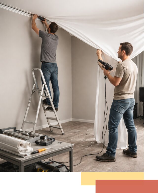 Монтаж натяжного потолка в студии в лесном