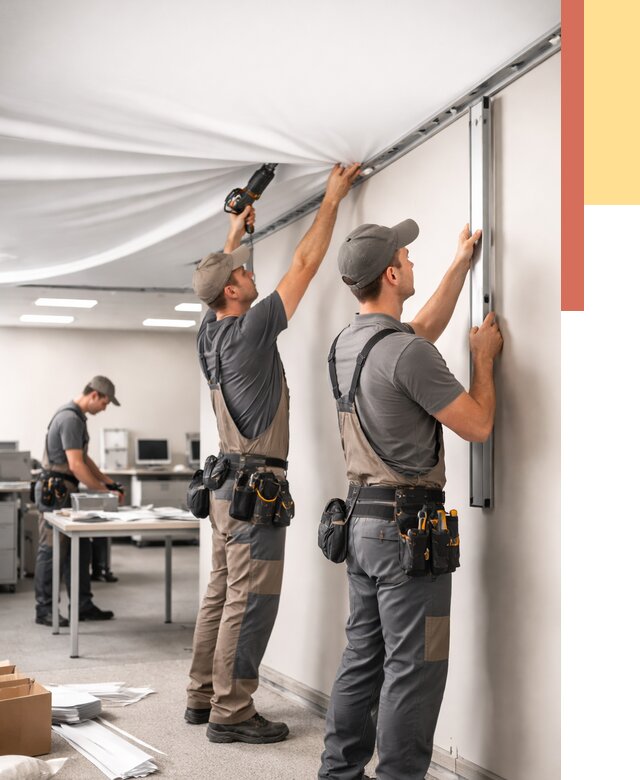 Монтаж натяжного потолка в офисе в лесном от 468 руб/м² — быстро и недорого | ОТДЕЛОЧНИК-Лсн