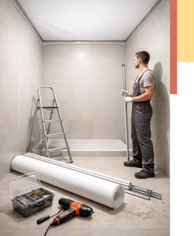 Монтаж натяжного потолка в санузле в лесном от 1923 руб. — ОТДЕЛОЧНИК-Лсн