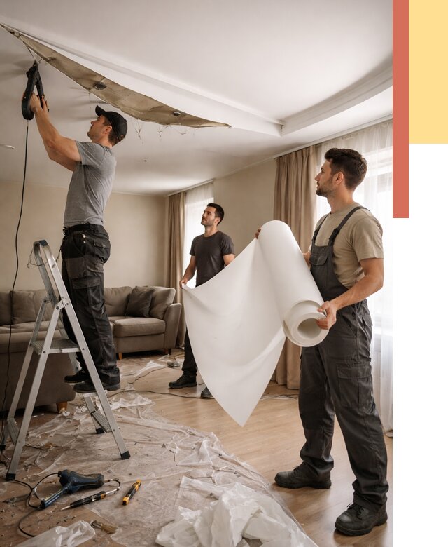 Замена полотна натяжного потолка в лесном от 9875 руб. быстро и недорого | ОТДЕЛОЧНИК-Лсн