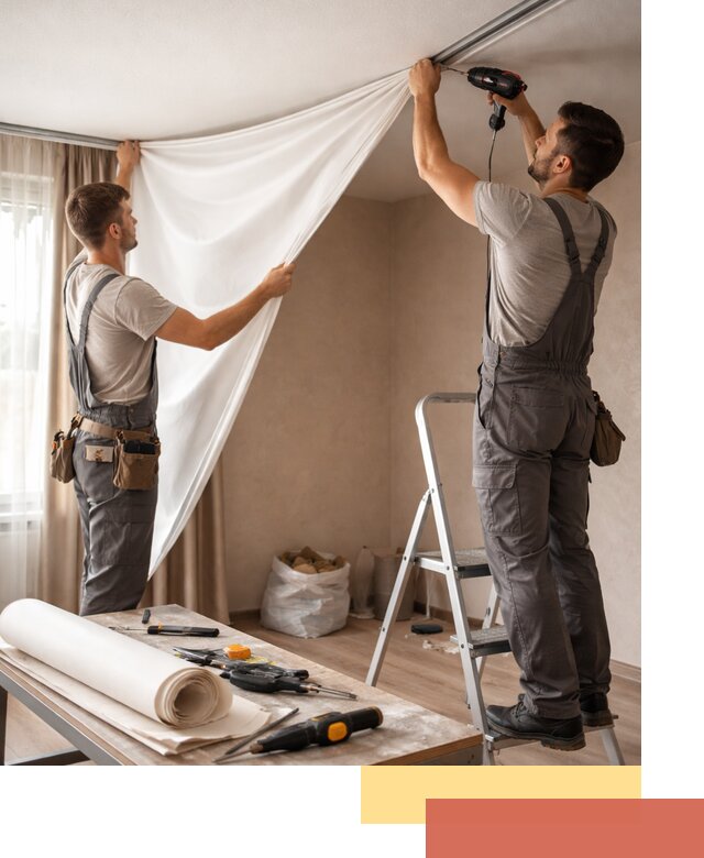 Замена полотна натяжного потолка в лесном быстро и качественно