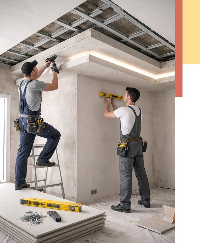 Двухуровневый потолок из гипсокартона в лесном от 1507 руб. под ключ | ОТДЕЛОЧНИК-Лсн