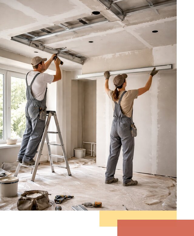 Монтаж многоуровневого потолка из гипсокартона в лесном