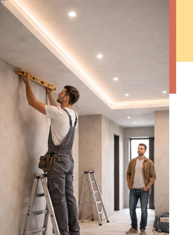 Потолок из гипсокартона с подсветкой в лесном от 780 руб./м2 под ключ | ОТДЕЛОЧНИК-Лсн