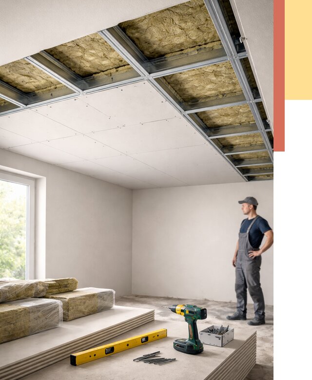 Звукоизоляция потолка ГКЛ в лесном от 988 руб. — монтаж под ключ | ОТДЕЛОЧНИК-Лсн