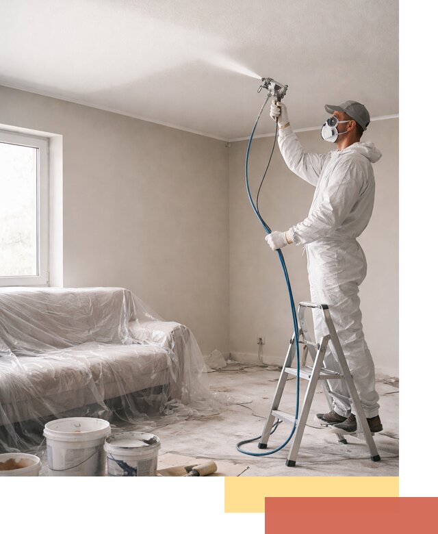 Покраска потолка краскопультом в лесном быстро и качественно