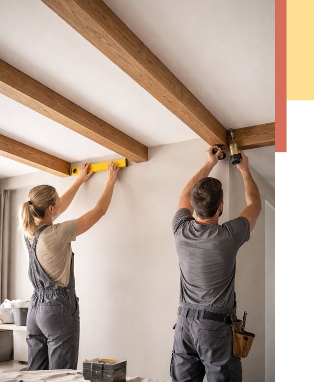 Монтаж декоративных балок на потолок в лесном от 4366 руб. — ОТДЕЛОЧНИК-Лсн